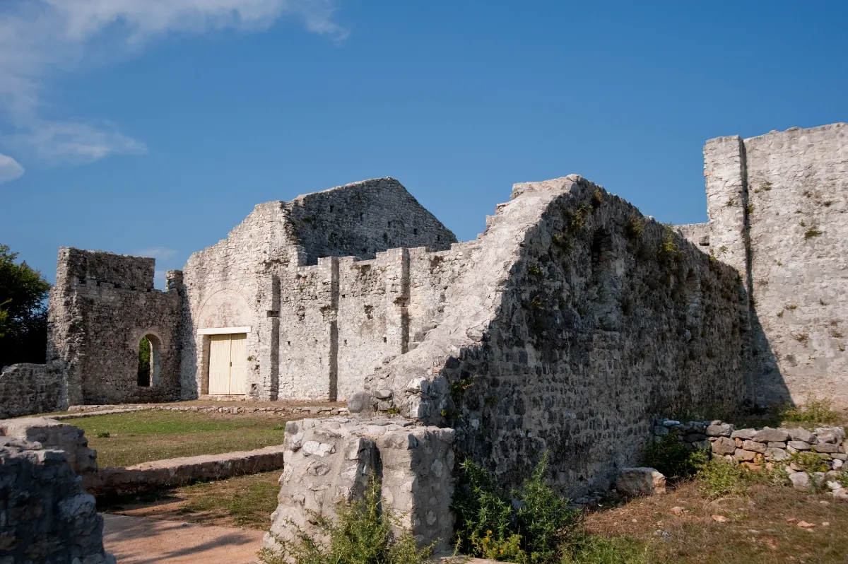 Ruins of the early Christian basilica at Mirine-Fulfinum archaeological park near Omišalj, Krk